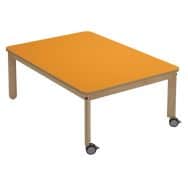 Table Lili avec roulettes piétement hêtre plateau rectangulaire couleur