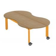 Table Lili avec roulettes, plateau cacahuète hêtre, piétement bois couleur
