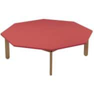 Table Lili octogonale, plateau couleur, piétement bois hêtre