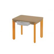 Table Lili rectangulaire, plateau hêtre avec casie, piétement bois couleur