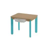 Table Lili rectangle plateau hêtre avec casier, piétement bois couleur