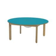 Table Lili ronde, plateau couleur avec bac, piétement bois hêtre