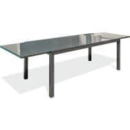 Table jardin Tolede 300x100cm alu+plateau verre gris anthracite
