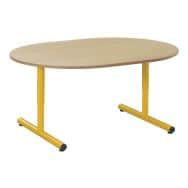 Table réglable Chloé forme ovale pied dégagement latéral, plateau hêtre