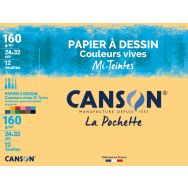 pochette CANSON® papier dessin couleur mi-teintes® vives 24x32cm 12 feuilles 160g/m²