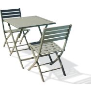 1 table jardin Marius 70x70cm+2 chaises kaki