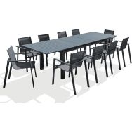 1 table jardin Miami 300x100cm+10 fauteuils alu
