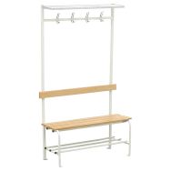 2 bancs vestiaires bois 4 patères avec porte sacs 100 cm 9010 Blanc