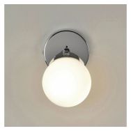 Applique 1 lumière ronde en métal. Abat-jour globe en verre opale chrome