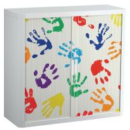 Armoire Easy Office haut.104 cm corps blanc rideaux décor Empreintes