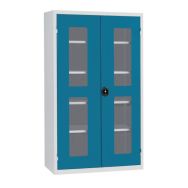 Armoire à portes transparentes haute L 1200 x P 500 X H 1980 Gris/Bleu