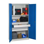 Armoire atelier 1950x1000 - Gris - 4 tablettes - 4 tiroirs