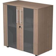 Armoire basse à 2 portes en verre fumé Royal - Noyer