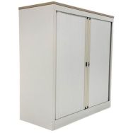 Armoire basse reconditionnée – Ouverture à rideaux - Blanche