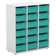Armoire blanche Sophie 3colonnes 18 cases grd plateaux verts-MIRPLAY School