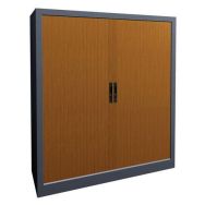 Armoire métal rideaux PVC lame recouverte 120x135cm hêtre/alu