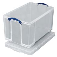 Bac de rangement plastique + couvercle 84L transparent