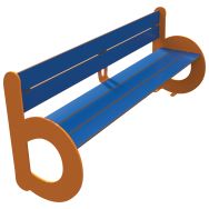 Banc NINOU 150 cm assise dossier lames HPL bleu 5017 / métal jaune 1033