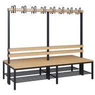 Banc bois - 8 à 16 patères - Double face - Avec grille chaussures - CP