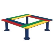 Banquette NINOU carrée assise lames HPL multicolore structure métal bleu 5017