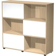 Bibliothèque mi-haute portes coulissantes Tetris Chêne/Blanc