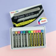 Boite de 12 Pastels à l'huile : 6 fluos et 6 métallisées 8mm