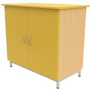 Buffet 2 portes mélaminé socle 4 pieds hêtre 350/jaune/alu 9006
