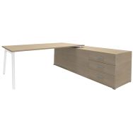 Bureau Steel Direction console 3 tiroirs retour à droite Chêne clair/Blanc