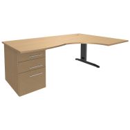 Bureau asymétrique 180cm Pied métal +caisson Quatuor - Manutan Expert