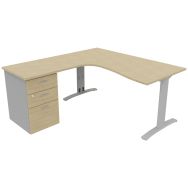 Bureau asymétrique Dalia 160 cm ret. à gauche + caiss. HB chêne