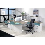 Bureau asymétrique Linéo 160 retour à droite Chêne gris Blanc/Bleu argile