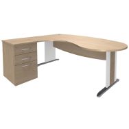 Bureau convivial 200cm Quatuor pied L bois retour gauche+caisson HB Chêne/Blanc