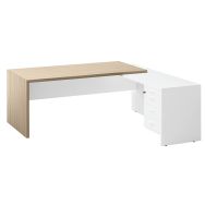 Bureau droit Allegra retour à droite + caisson 3 tiroirs orme/blanc