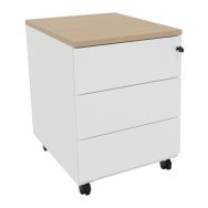Caisson mobile métal 3 tiroirs chêne clair Blanc