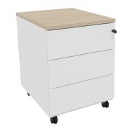 Caisson mobile métal 3 tiroirs chêne naturel Blanc