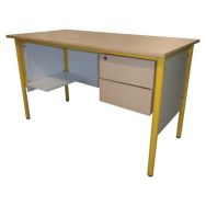 Chaire de professeur,1 tablette, 2 tiroirs, plateau hêtre, chants alaisés, jaune