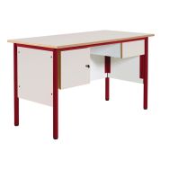 Chaire de professeur, 1 tiroir, 1 porte, plateau hêtre chants alaisés, rouge