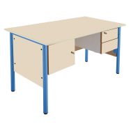Chaire de professeur,2 tiroirs,1 porte, plateau beige chants surmoulés, bleu