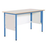 Chaire de professeur, plateau beige, chants alaisés, piètement bleu