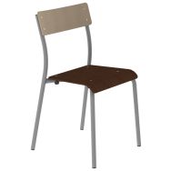 Chaise André 4 pieds T6 assise wengé dossier hêtre piètement gris 9006