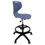 Chaise Mahia2 dessinateur pied nylon patins roulettes repose pied coque bleue