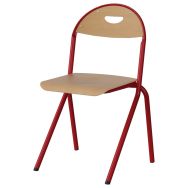 Chaise Malibu AST - T6 - assise/dossier hêtre piètement acier rouge 3020
