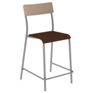 Chaise de bar André H60 assise wengé dossier hêtre piètement gris 9006