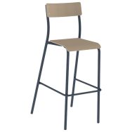 Chaise bar André H80 assise dossier hêtre piètement métal - Mobidecor