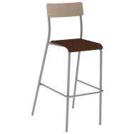 Chaise de bar André H80 assise wengé dossier hêtre piètement gris 9006