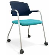 Chaise reconditionnée - Avec roulettes - Noire et Turquoise