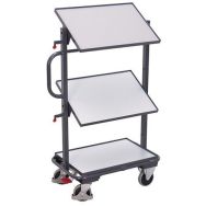 Chariot ESD porte-bacs standards avec 3 étagères ESD inclinés