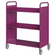 Chariot à livres 4 tablettes inclinées+1 droite double face prune 4006