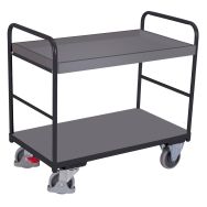 Chariot ergonomique 2 plateaux bois - Barres verticales- Capacité 250 kg