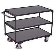 Chariot ergonomique 3 plateaux bois - Barre horizontale - Capacité 250 kg